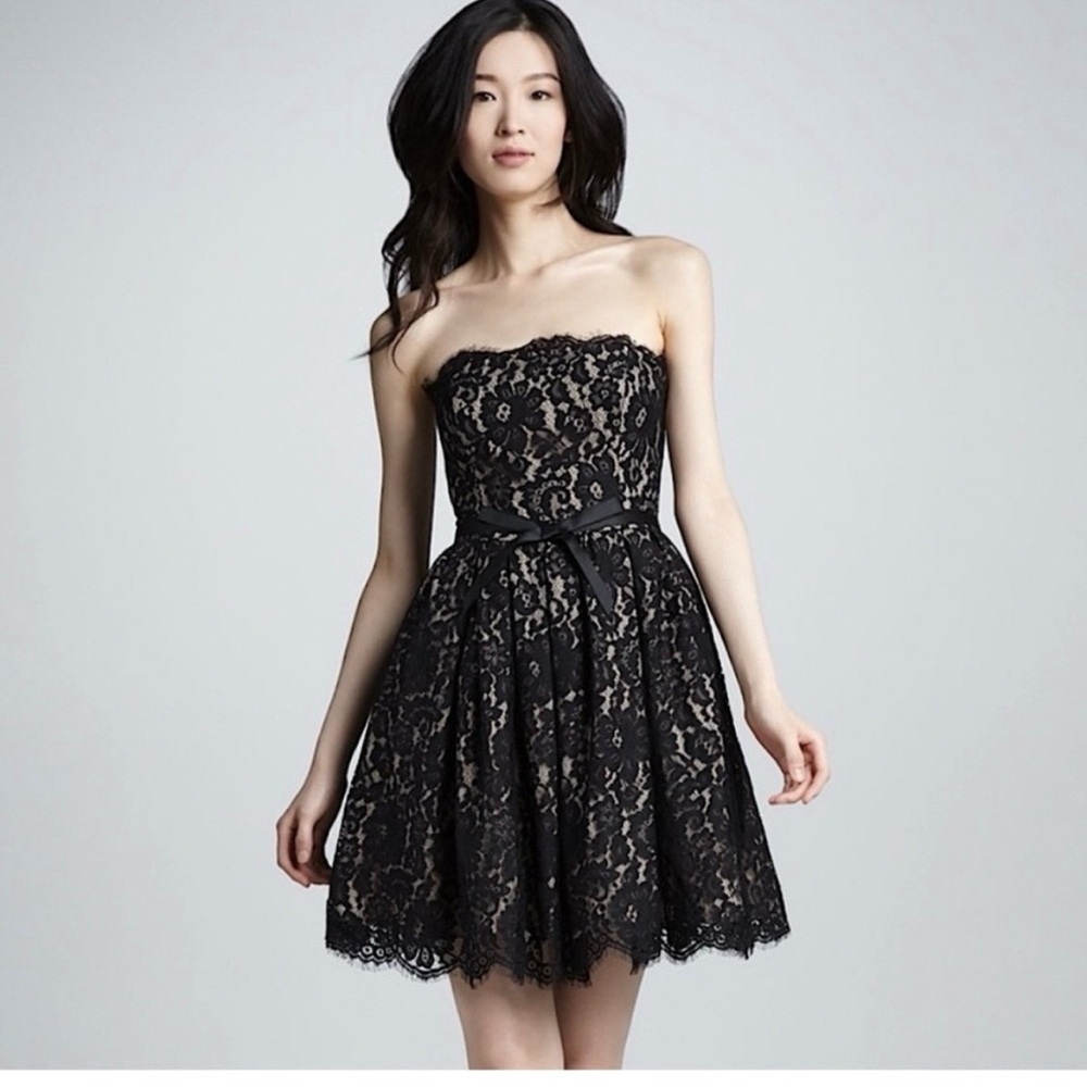 Robert Rodriguez Black Strapless Lace Dress